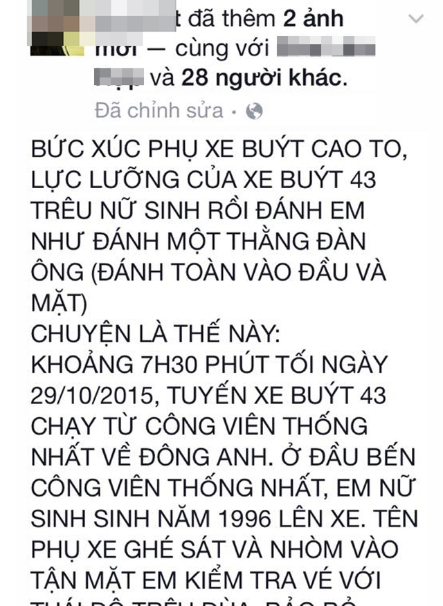 
Đoạn Status tố cáo hành vi côn đồ của nhân viên bán vé trên xe buýt Bắc Hà.
