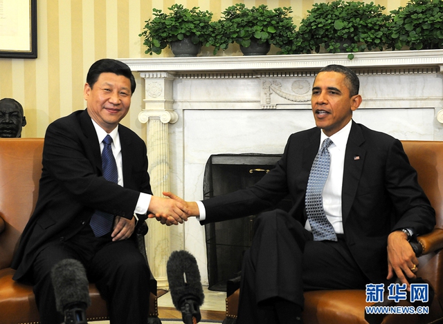 Ông Tập Cận Bình (trái) hội kiến ông Obama tại Nhà Trắng năm 2012, khi ông Tập còn là phó chủ tịch Trung Quốc. Ảnh: THX