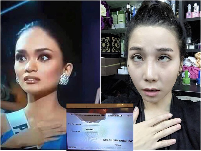 
Biểu cảm khó đỡ khi tên Việt Nam được xướng lên là Hoa hậu Hoàn vũ 2015
