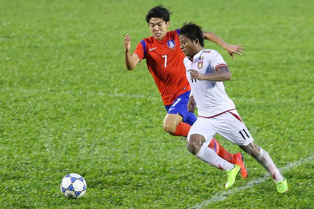 Không cần những ngôi sao trẻ mới dự World Cup U20, U21 Myanmar vẫn trình diễn khá tốt trước U19 Hàn Quốc. (Ảnh: Minh Chiến/Vietnam+)