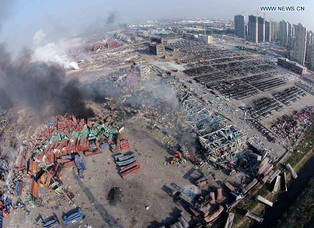Toàn cảnh khu Tân Hải nhìn từ trên cao. Một khu vực có diện tích lên đến 20.000m2 bị tàn phá bởi sức nổ lớn.