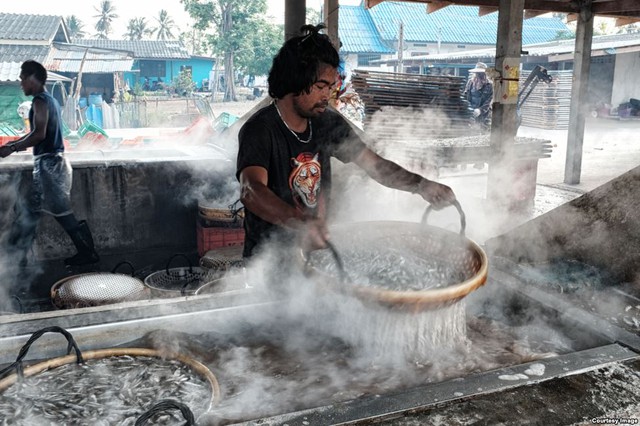 Người lao động Myanmar làm việc tại một nhà máy chế biến cá ở thị trấn Bang Saphan, tỉnh Prachuap Khiri Khan, Thái Lan.