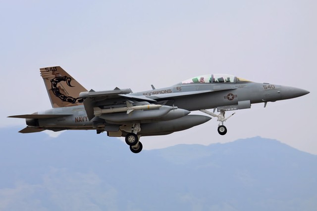 EA-18G của phi đội VAQ-132 Scorpions được trang bị với tên lửa AGM-88 HARM, VAQ-132 Scorpions là phi đội đầu tiên triển khai EA-18G vào hoạt động