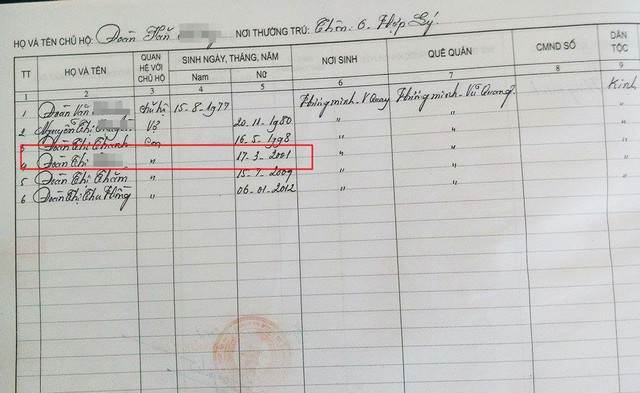 
Số liệu tại xã Hương Minh thể hiện, cô dâu Đoàn thị Mỹ T. sinh năm 2001.
