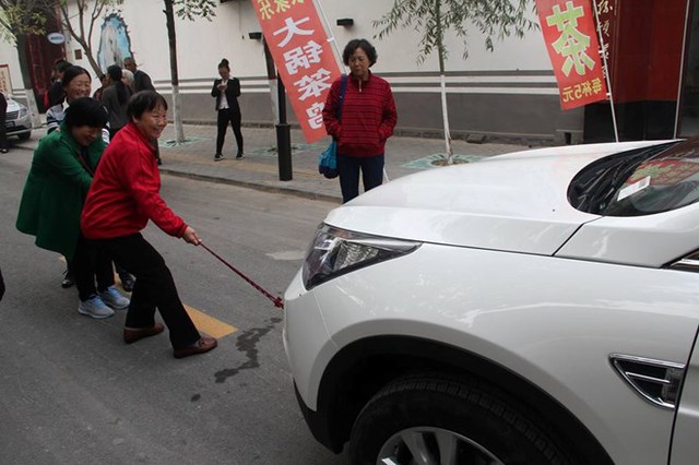 Người xem cũng thử sức kéo xe. (Nguồn: CCTVNews)