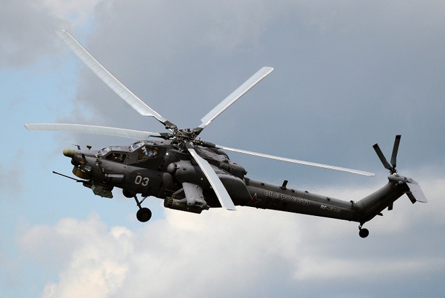 
Trực thăng vũ trang Mi-28N Thợ săn đêm với khả năng cơ động cao và trang bị hỏa lực mạnh.

