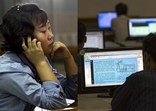 Bên trong phòng máy tính sử dụng mạng LAN quốc gia của thư viện Đại học nhân dân, Bình Nhưỡng. Tại đây, người dân có thể tìm kiếm các tài liệu giáo dục.