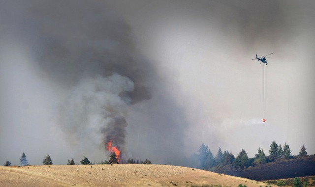 Trực thăng thả nước chữa cháy rừng gần thành phố Walla Walla, bang Washington, Mỹ.