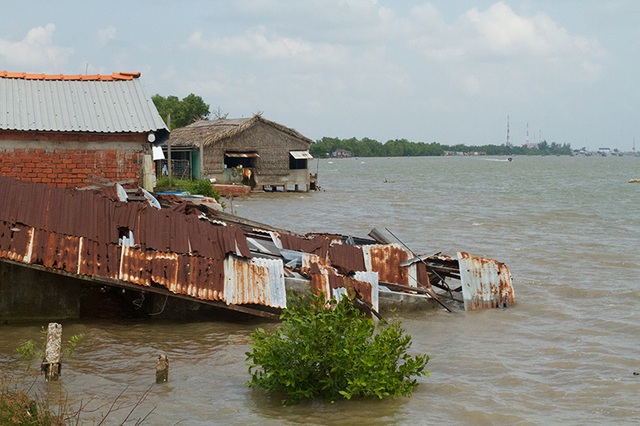 Một ngôi nhà đổ xuống sông Năm Căn.