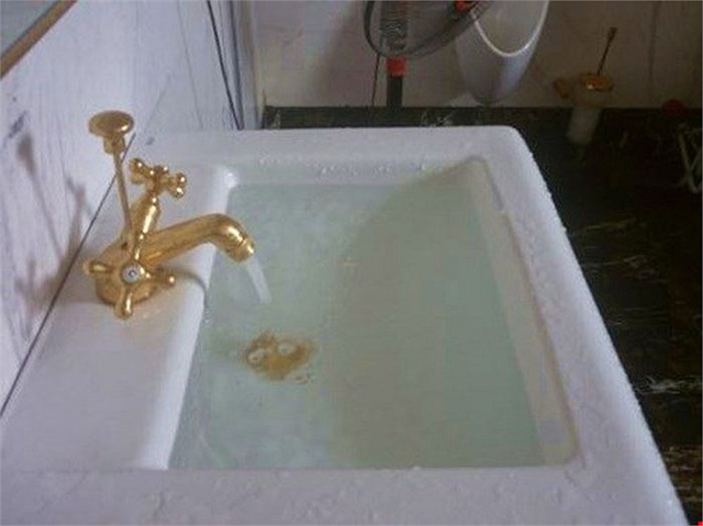 Đặc biệt là các thiết bị trong nhà tắm như van khóa, vòi nước được mạ vàng rất công phu.