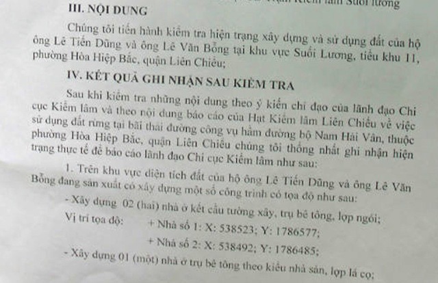 
Biên bản kiểm tra của Chi cục kiểm lâm Đà Nẵng
