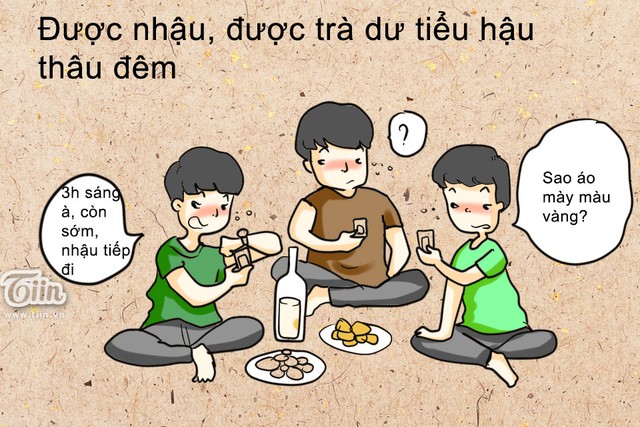 
Con trai nhậu nhẹt: Nam vô tửu như kì vô phong. Con gái nhậu nhẹt: gái hư.Con trai đi chơi về muộn: chẳng sao. Con gái về muộn: lại là gái hư.Như vậy còn không gọi là đặc quyền à?
