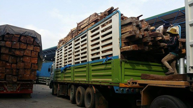 Hàng trăm, xe gỗ, Cửa khẩu, Quốc tế Lao Bảo, Quảng Trị, nhập khẩu