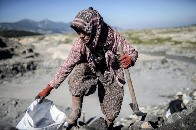 Một người dân thu gom than bên ngoài mỏ than Soma ở Manisa, Thổ Nhĩ Kỳ.
