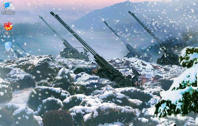 Bức ảnh thôn làng Triều Tiên trong tuyết trắng cũng là 1 hình nền của HĐH Sao Đỏ.