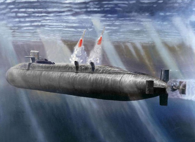 
Nhật Bản có thể xây dựng lực lượng tàu ngầm mang tên lửa đạn đạo (Ảnh minh họa: Mô phỏng tàu ngầm Ohio của Mỹ).
