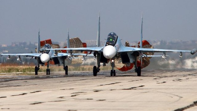 
Các máy bay tiêm kích đa năng Su-30SM của Không quân Nga triển khai tại Syria.
