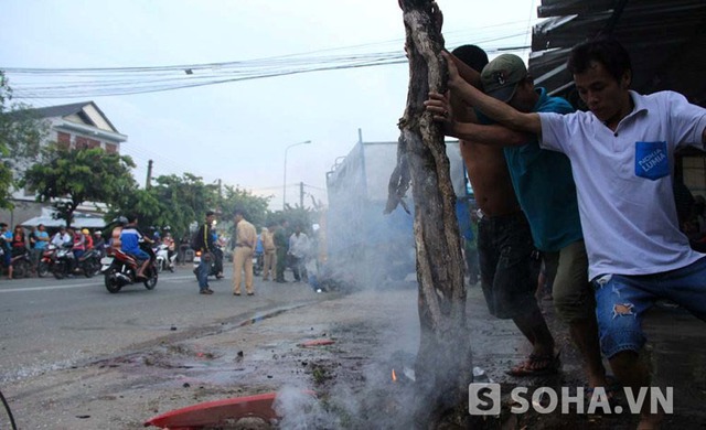 Cây xanh bên đường bị chiếc xe tải tông gãy