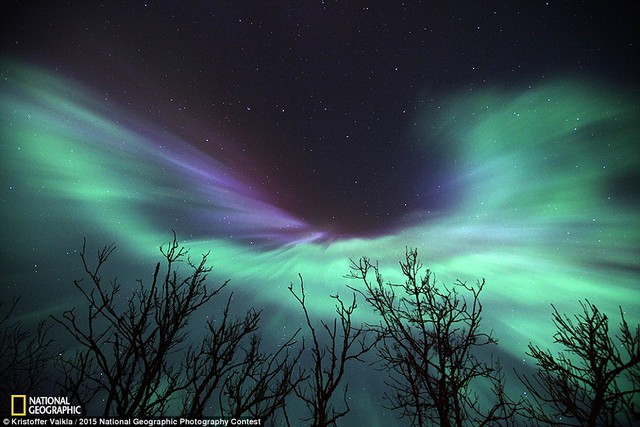 “Thiên thần trên bầu trời” của nhiếp ảnh gia Kristoffer Vaikla ghi lại “bữa tiệc” ánh sáng cực bắc trên bầu trời ở Estonia.