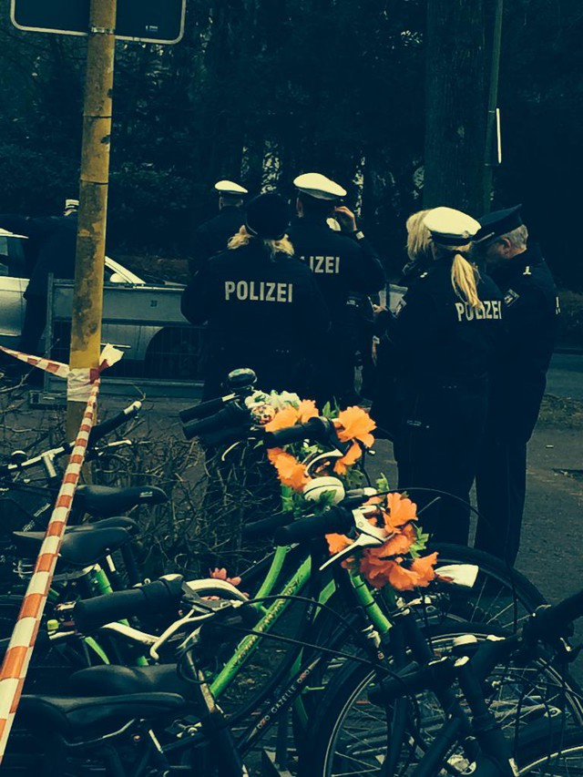 Floral tributes have been laid on some of the Joseph Konig school pupils bicycles.