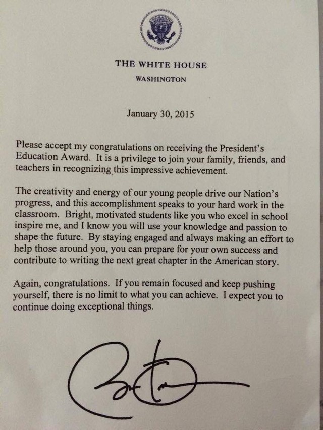 Bức thư của Tổng thống Mỹ gửi Nam.