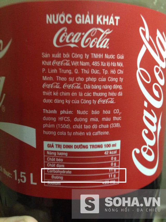 
Trong 330ml Coca chứa 36,3g đường.
