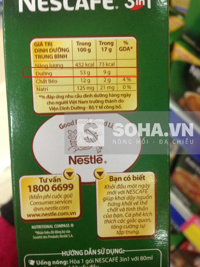 
Trong 330ml Nescafe pha đúng tỷ lệ chứa 29,7g đường.
