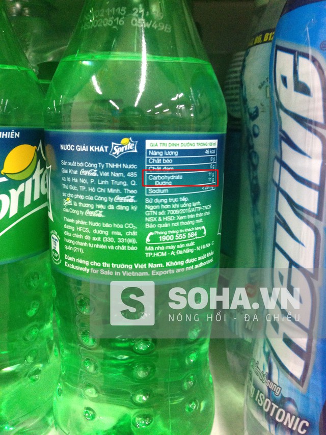 
Trong 330ml Sprite chứa 36,3g đường.
