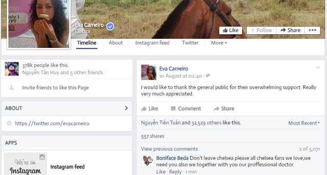 Sai lầm của Carneiro là đã cám ơn những người ủng hộ trên Facebook.