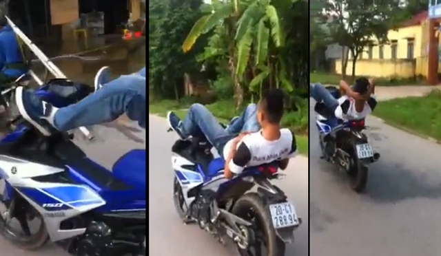 Thanh niên điều khiển xe máy bằng hai chân