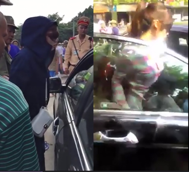 Sau khoảng 15 phút cự cãi, tài xế mới chịu mở cửa bên và người phụ nữ bước vào đánh tới tấp người trong ô tô