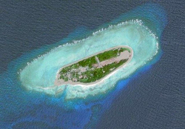 Đảo Ba Bình thuộc quần đảo Trường Sa của Việt Nam nhìn từ vệ tinh. Ảnh: Google Maps