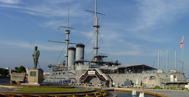 Kỳ hạm Mikasa của Đô đốc Togo được bảo quản và trưng bày để kỷ niệm chiến thắng tại Tsushima