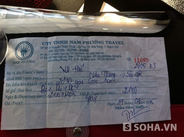 Vé gia đình David ma của hãng xe Nam Phương để đi từ Nha Trang vào TP.HCM