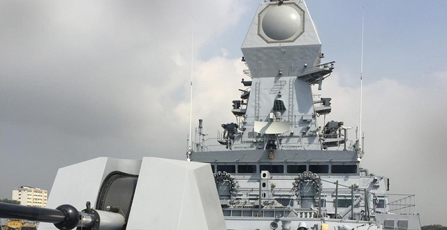 
Ra đa mảng pha MF-STAR trên tàu khu trục INS Kochi của Hải quân Ấn Độ.
