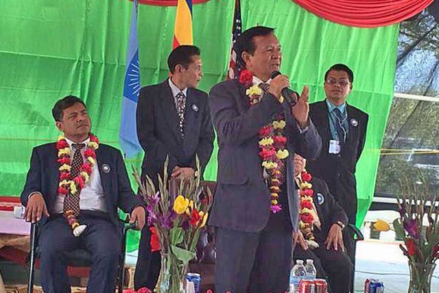 Kem Sokha trong một bài phát biểu tại Mỹ. Ảnh: Phnom Penh Post