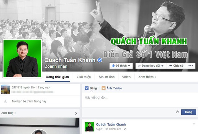 Trên trang cá nhân Facebook của ông Khanh, nổi bật là lời giới thiệu diễn giả số 1 Việt Nam.