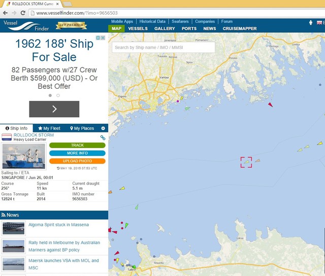 Cập nhật hành trình của tàu ngầm Kilo Đà Nẵng trên website vesselfinder.com