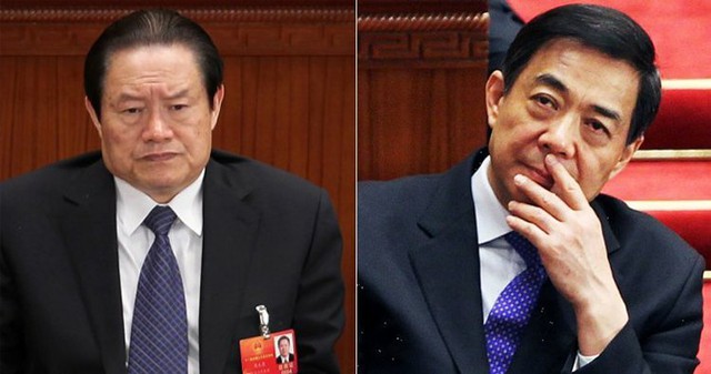 Lần đầu tiên, Bắc Kinh không phủ nhận thông tin Chu Vĩnh Khang (trái) và Bạc Hy Lai âm mưu đảo chính, được các báo đăng tải rầm rộ.