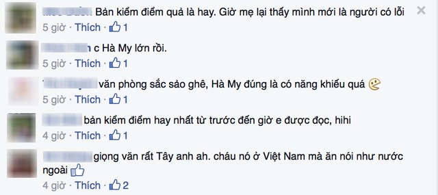 Những bình luận tán thưởng của dân mạng dành cho cô bé Hà My