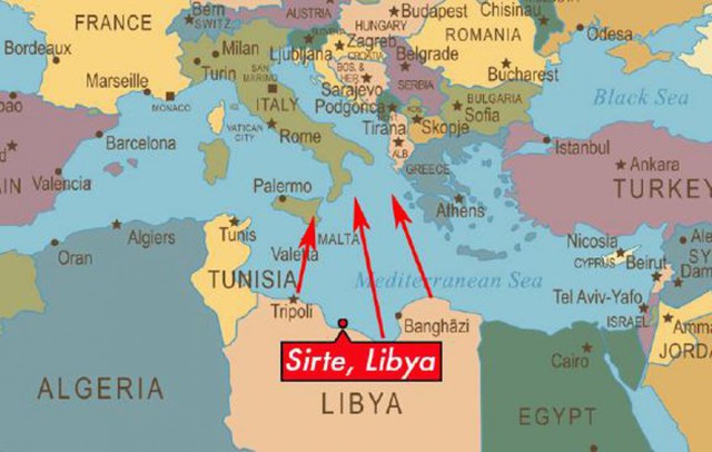 Vị trí chiến lược của căn cứ không quân Sirte đang nằm trong sự kiểm soát của IS. Ảnh: news.com.au