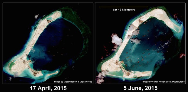 Ảnh chụp vệ tinh đá Xu Bi (chủ quyền Việt Nam, Trung Quốc chiếm đóng trái phép). Ảnh: NASA/The Diplomat