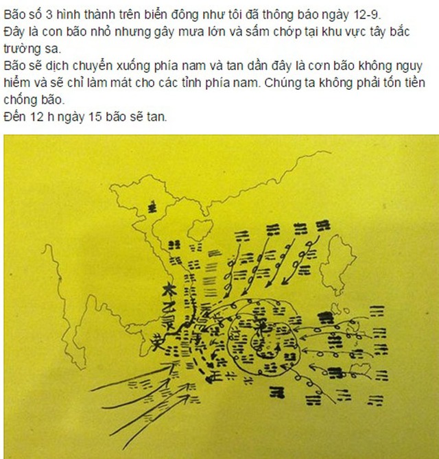 Phần dự báo và đồ hình minh họa về cách làm được đăng tải trên trang cá nhân của kỳ nhân đuổi mưa Lương Ngọc Huỳnh.