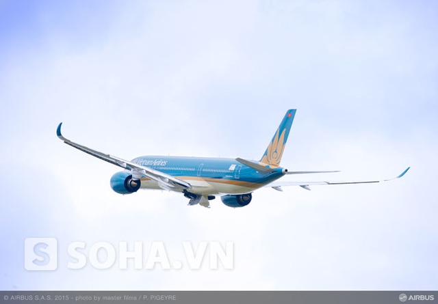 A350 XWB cũng là chiếc máy bay đầu tiên mang logo mới của Vietnam Airlines. Vẫn là 2 gam màu chủ đạo xanh - vàng nhưng hình ảnh hoa sen vàng được khắc họa đậm nét hơn với kích thước lớn bao trùm toàn bộ phần đuôi máy bay.