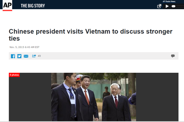 Bài viết của AP nhân sự kiện chuyến thăm Việt Nam của ông Tập Cận Bình