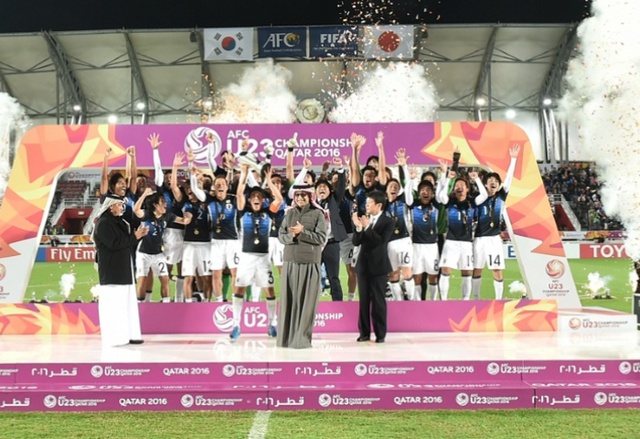 
U23 Nhật Bản ăn mừng chức vô địch U23 châu Á.
