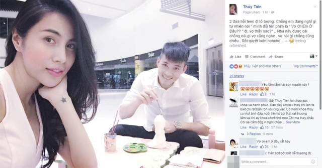 
Thủy Tiên khoe ảnh selfie hai vợ chồng đi tô tượng. Ảnh chụp màn hình.
