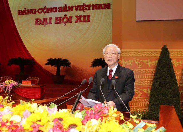 Ông Nguyễn Phú Trọng, Tổng Bí thư Ban Chấp hành Trung ương Đảng khóa XII đọc diễn văn bế mạc Đại hội - Ảnh: TTXVN