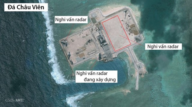 
Ảnh vệ tinh cho thấy Trung Quốc có thể đã triển khai radar tần số cao ở đá Châu Viên, quần đảo Trường Sa của Việt Nam. Ảnh: CSIS
