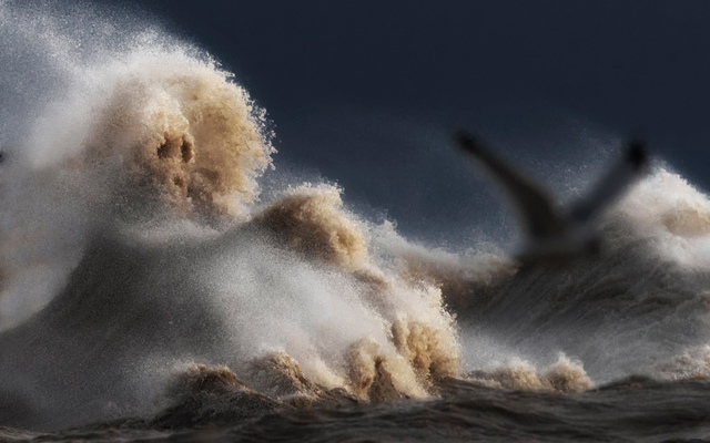 Nhiếp ảnh gia Dave Sandford chụp được một con sóng mạnh ập vào bờ tại hồ Great ở Canada.